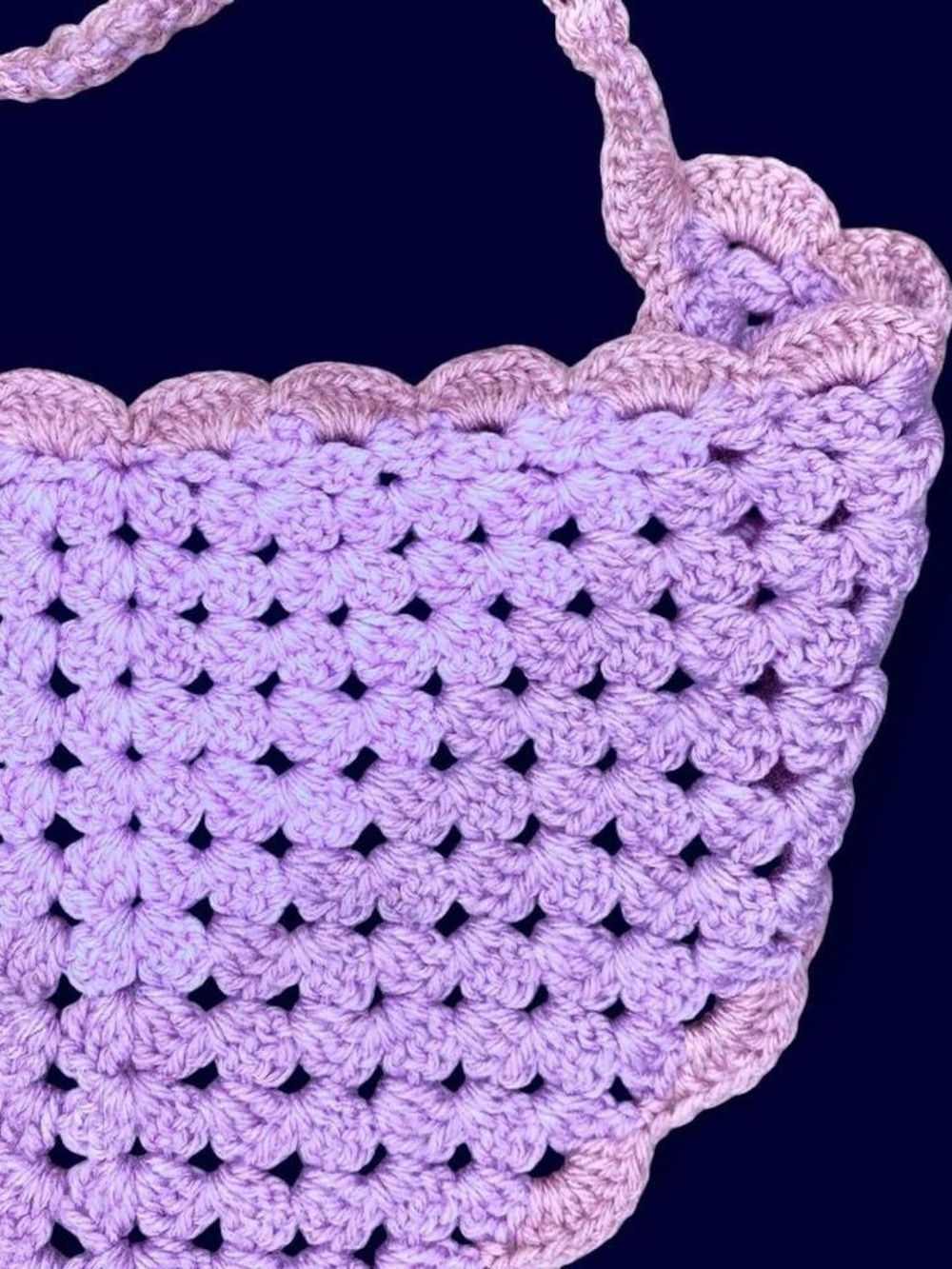 Vintage Handmade Pink Purple Crochet Hippie Head Scarf Bandana - Picture 5 of 7